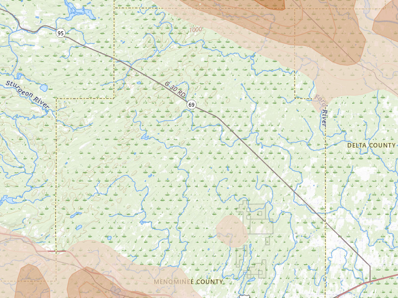 Radar-estimated hail-size map of the storm over Perronville, MI on Jul 20, 2026