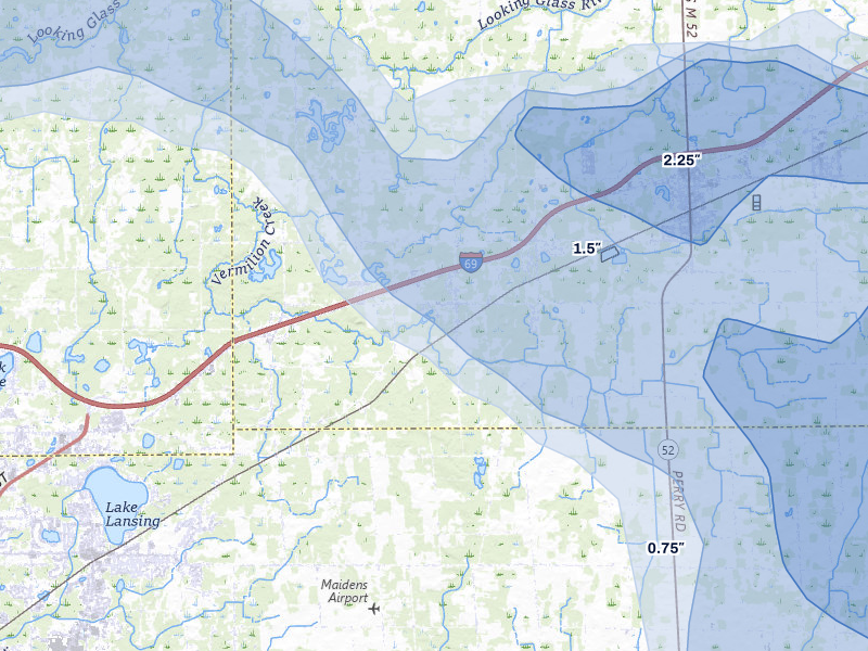 NEXRAD radar-signature map of the hail storm over Perry, MI on May 15, 2026
