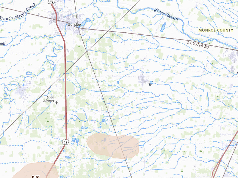 Radar-estimated hail-size map of the storm over Petersburg, MI on Apr 15, 2026