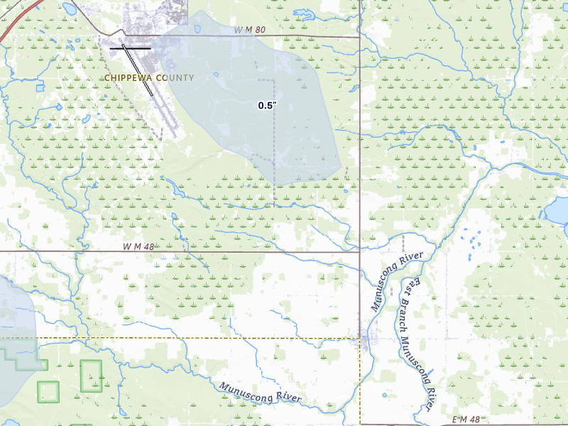 NEXRAD radar-signature map of the hail storm over Pickford, MI on Jun 29, 2026