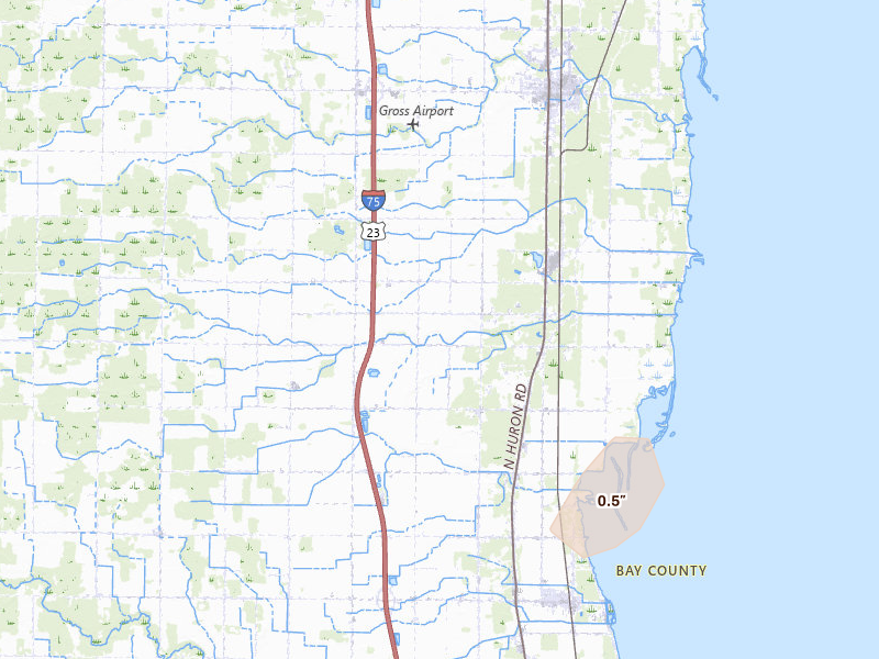 Radar-estimated hail-size map of the storm over Pinconning, MI