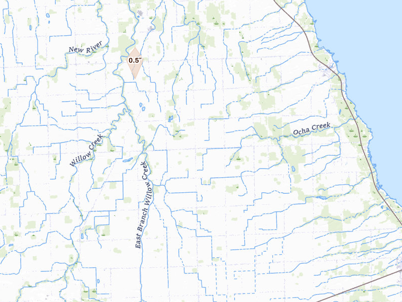 Radar-estimated hail-size map of the storm over Port Hope, MI on Aug 12, 2026