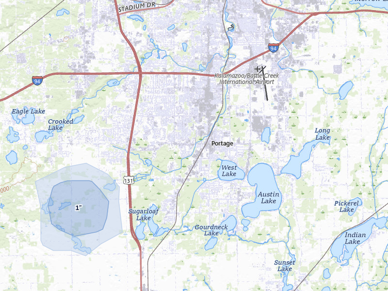 NEXRAD radar-signature map of the hail over Portage, MI