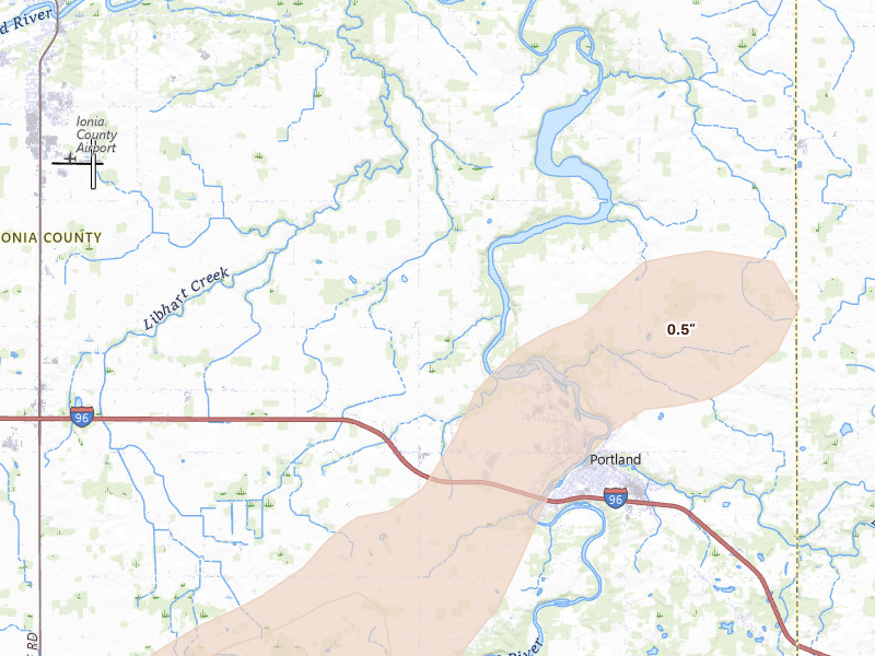 Radar-estimated hail-size map of the storm over Portland, MI