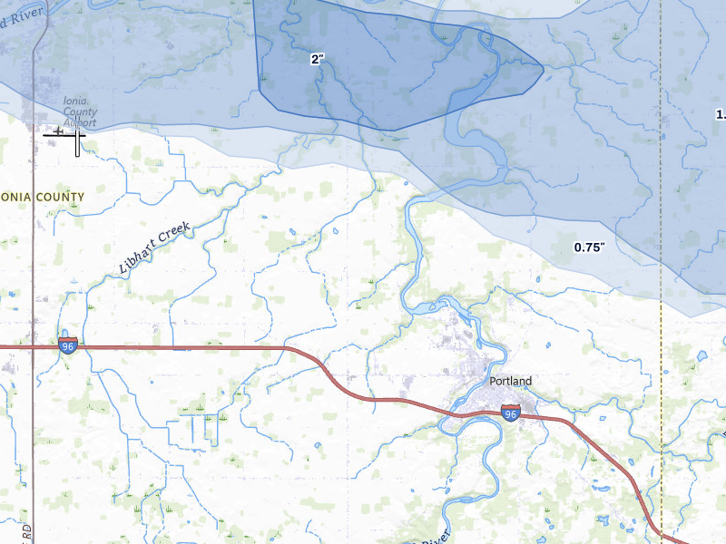 NEXRAD radar-signature map of the hail storm over Portland, MI on May 15, 2026