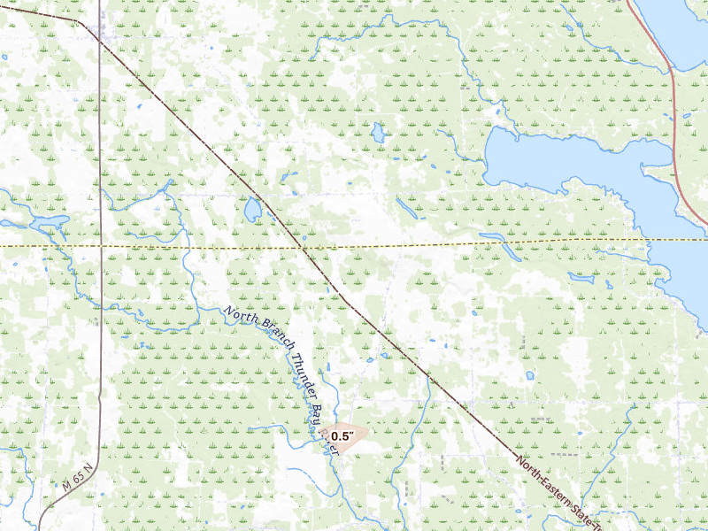 Radar-estimated hail-size map of the storm over Posen, MI on Sep 1, 2026
