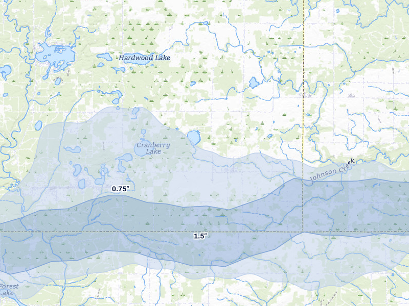 NEXRAD radar-signature map of the hail storm over Prescott, MI on Mar 30, 2026
