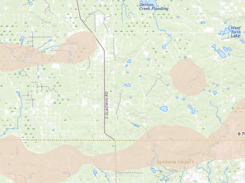 Radar-estimated hail-size map of the storm over Prudenville, MI on Mar 30, 2026