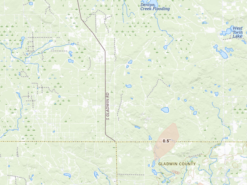 Radar-estimated hail-size map of the storm over Prudenville, MI