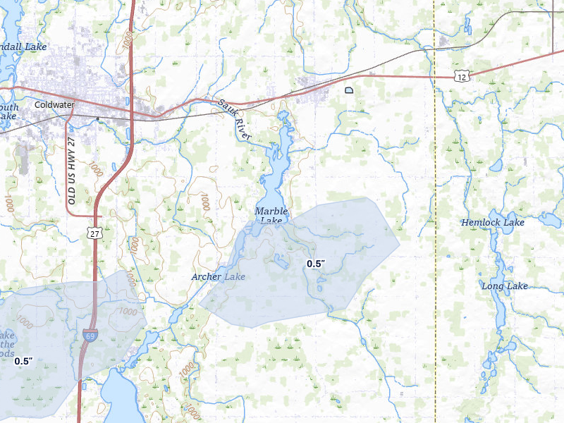 NEXRAD radar-signature map of the hail storm over Quincy, MI on May 4, 2026