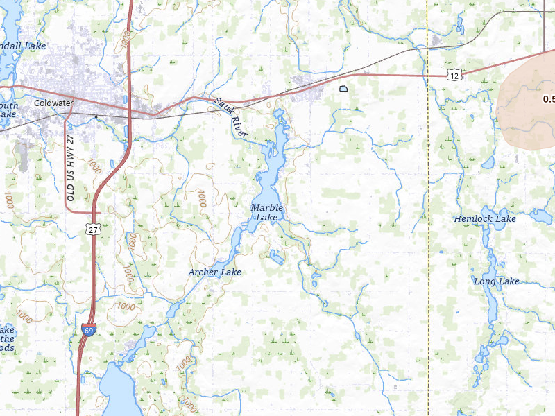 Radar-estimated hail-size map of the storm over Quincy, MI on Jul 3, 2026