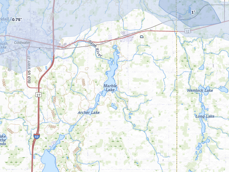NEXRAD radar-signature map of the hail storm over Quincy, MI on Jul 3, 2026