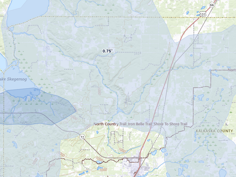 NEXRAD radar-signature map of the hail over Rapid City, MI