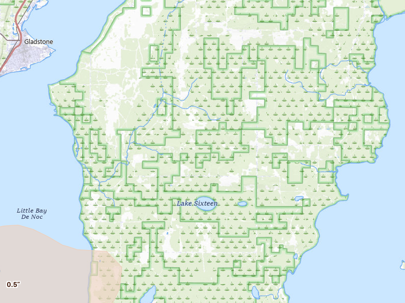 Radar-estimated hail-size map of the storm over Rapid River, MI on Jul 20, 2026