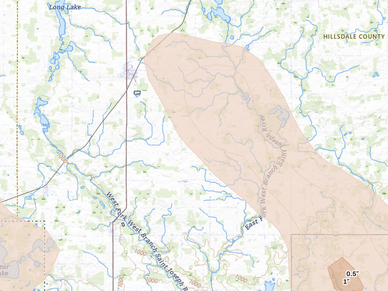 Radar-estimated hail-size map of the storm over Reading, MI on Sep 4, 2026