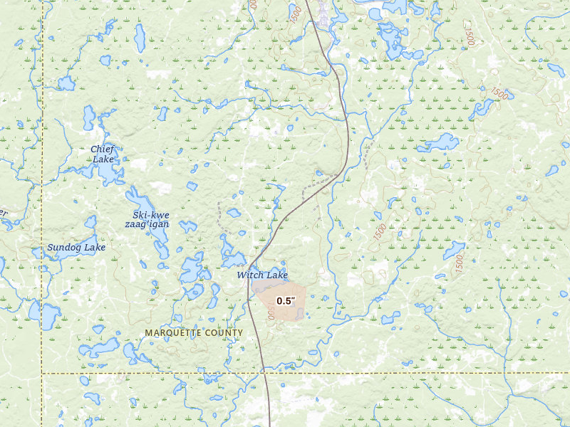Radar-estimated hail-size map of the storm over Republic, MI on May 17, 2026