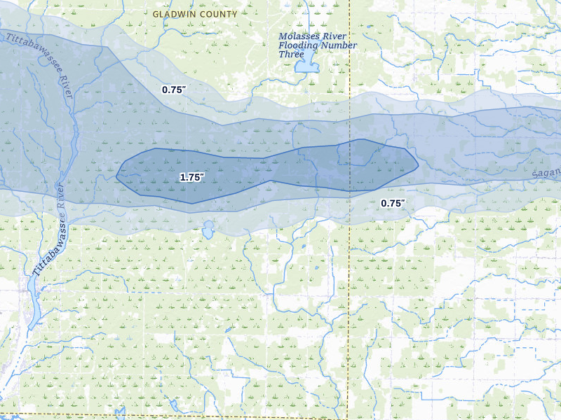NEXRAD radar-signature map of the hail storm over Rhodes, MI on Mar 30, 2026