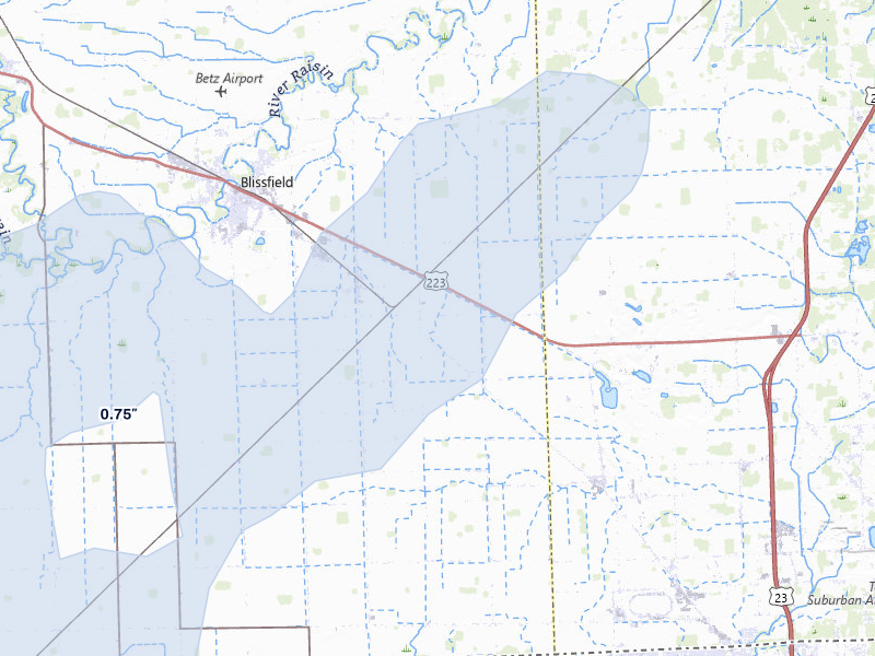 NEXRAD radar-signature map of the hail storm over Riga, MI on May 18, 2026