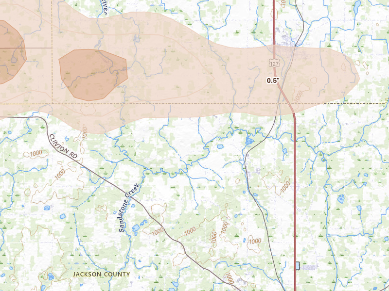 Radar-estimated hail-size map of the storm over Rives Junction, MI on Mar 30, 2026