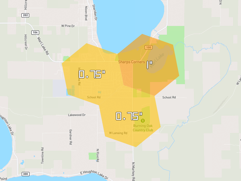 Hail map of Roscommon, MI on Jul 1, 2026, hail up to 1"