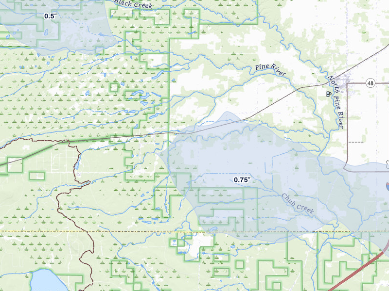 NEXRAD radar-signature map of the hail storm over Rudyard, MI on Jun 29, 2026