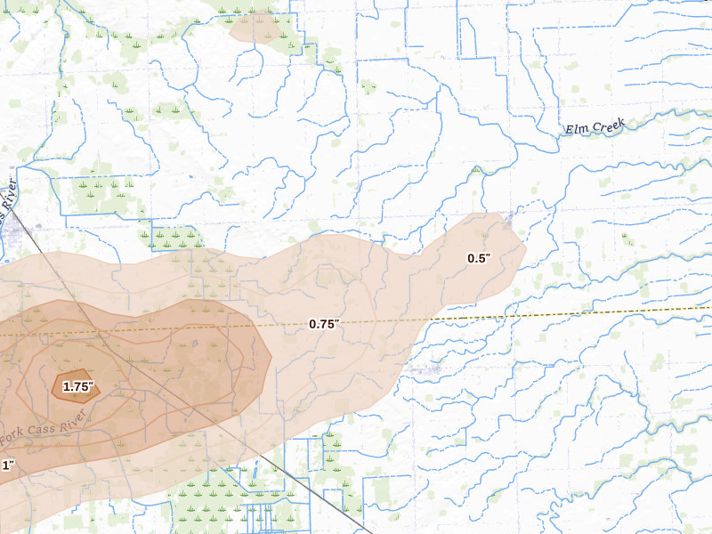 Radar-estimated hail-size map of the storm over Ruth, MI on May 17, 2026