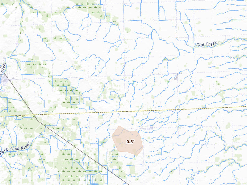 Radar-estimated hail-size map of the storm over Ruth, MI on Jul 7, 2026