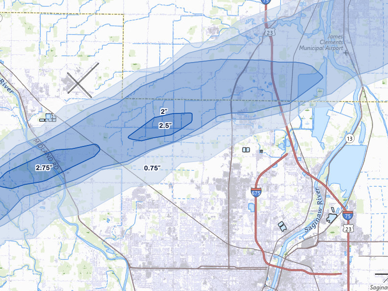 NEXRAD radar-signature map of the hail storm over Saginaw, MI on May 17, 2026