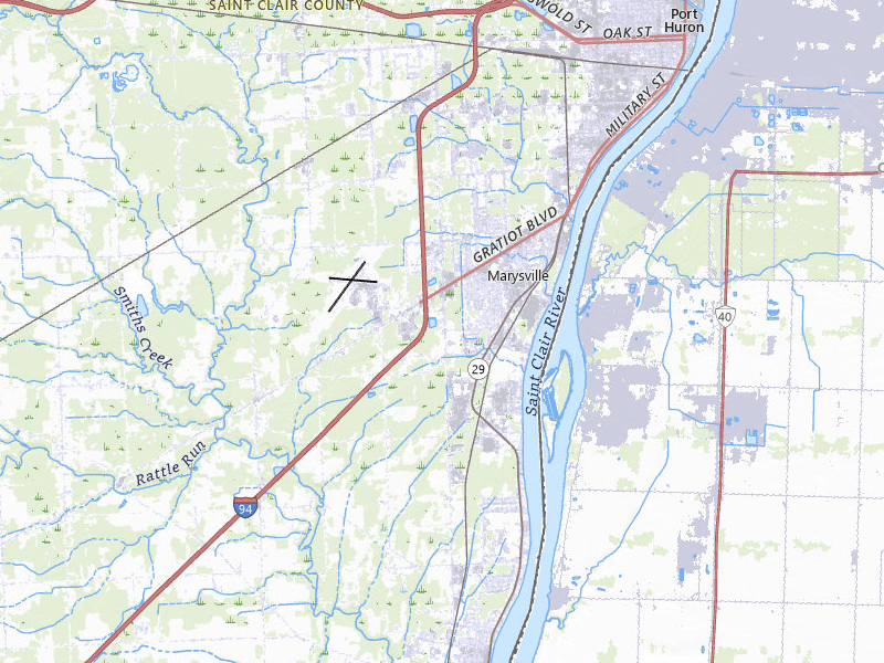 Radar-estimated hail-size map of the storm over Saint Clair, MI on Jul 21, 2026