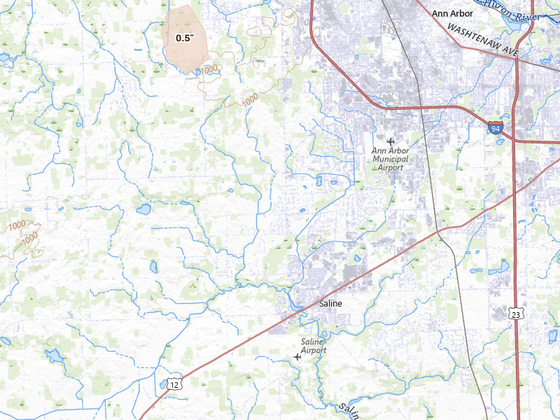 Radar-estimated hail-size map of the storm over Saline, MI on Mar 6, 2026