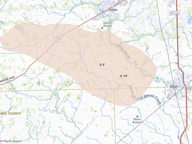 Radar-estimated hail-size map of the storm over Saline, MI