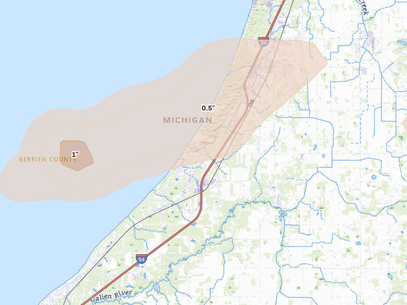 Radar-estimated hail-size map of the storm over Sawyer, MI