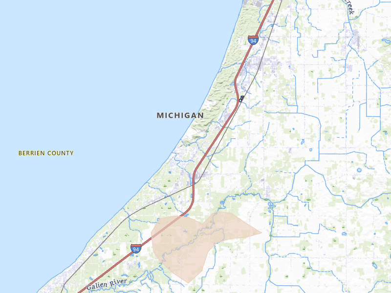 Radar-estimated hail-size map of the storm over Sawyer, MI on Jul 3, 2026