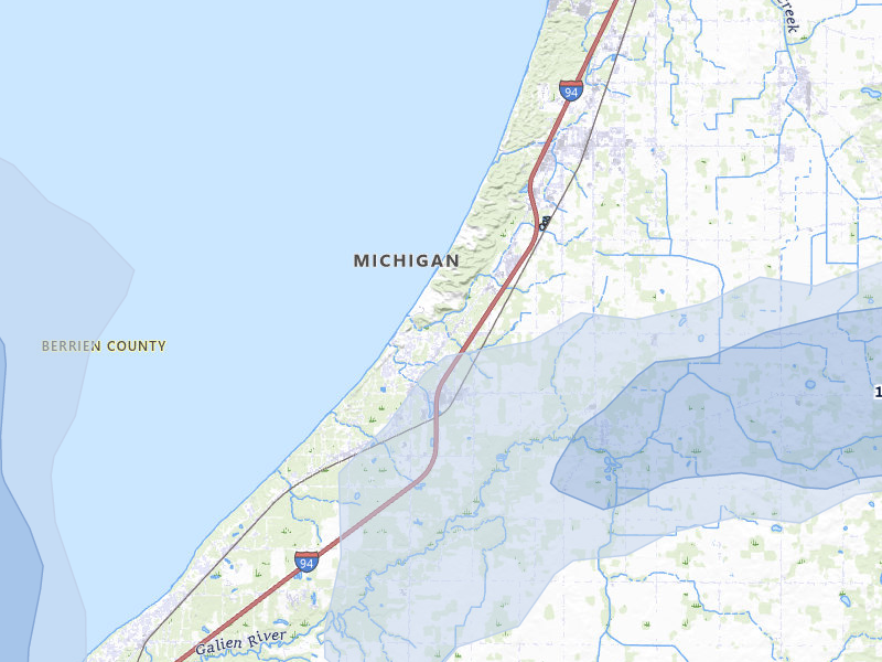 NEXRAD radar-signature map of the hail over Sawyer, MI