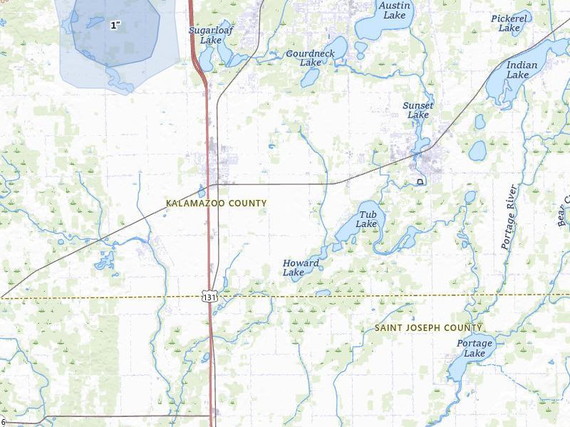 NEXRAD radar-signature map of the hail over Schoolcraft, MI