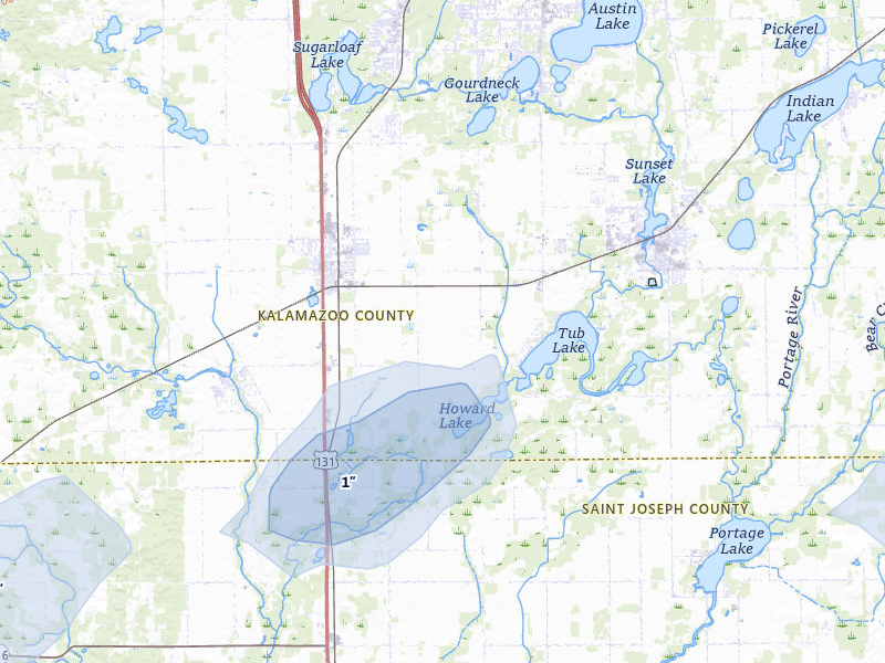 NEXRAD radar-signature map of the hail over Schoolcraft, MI