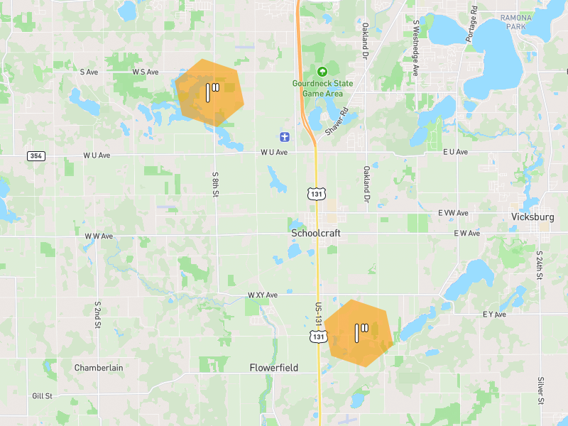 Hail map of Schoolcraft, MI on Jul 3, 2026, hail up to 1"