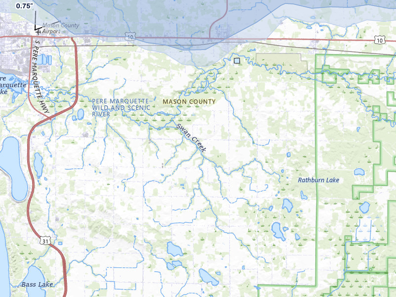 NEXRAD radar-signature map of the hail over Scottville, MI