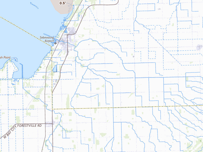 Radar-estimated hail-size map of the storm over Sebewaing, MI on Jul 16, 2026