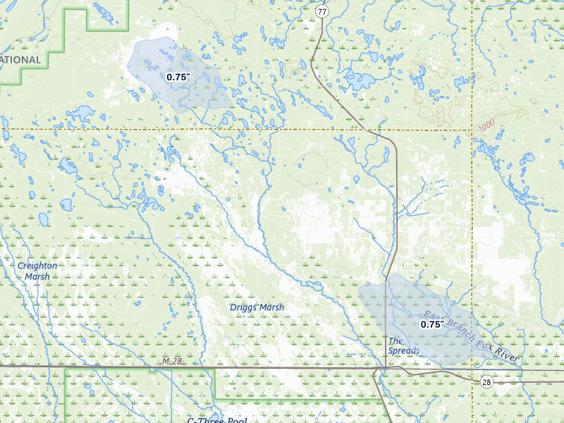 NEXRAD radar-signature map of the hail storm over Seney, MI on Jun 29, 2026