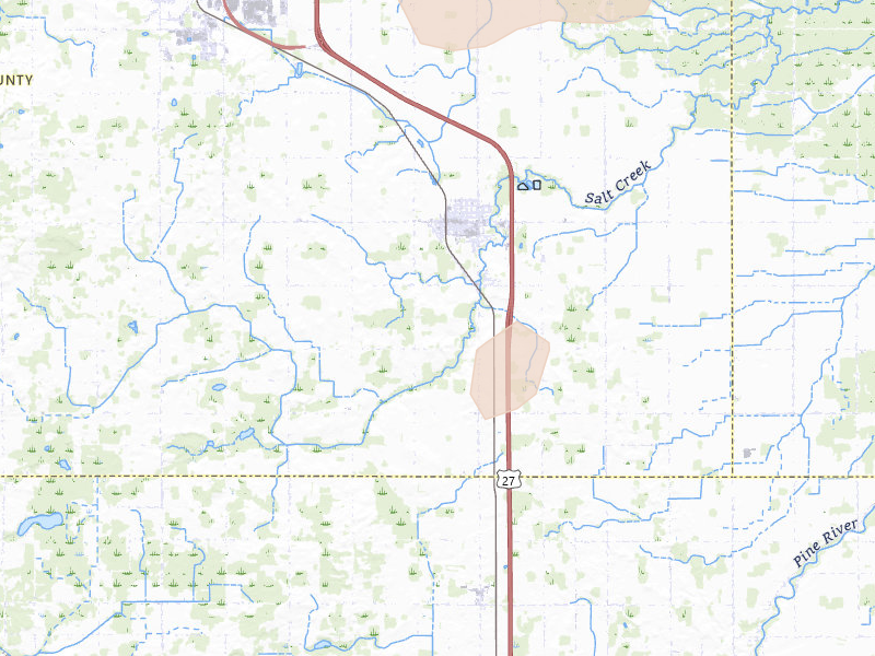 Radar-estimated hail-size map of the storm over Shepherd, MI on Jun 16, 2026