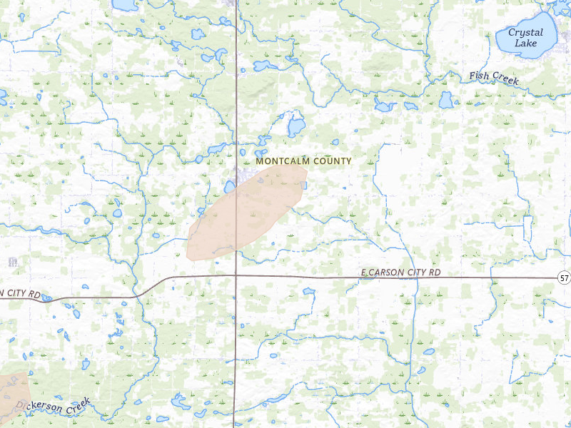 Radar-estimated hail-size map of the storm over Sheridan, MI on Mar 10, 2026
