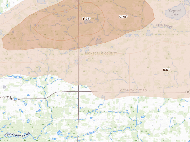 Radar-estimated hail-size map of the storm over Sheridan, MI