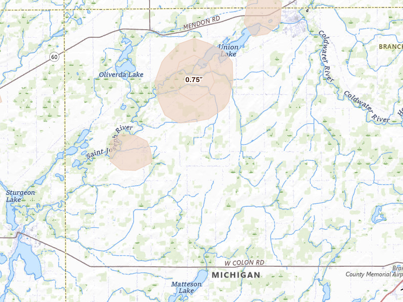 Radar-estimated hail-size map of the storm over Sherwood, MI on May 18, 2026
