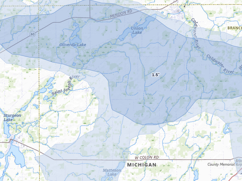 NEXRAD radar-signature map of the hail storm over Sherwood, MI on Jul 3, 2026