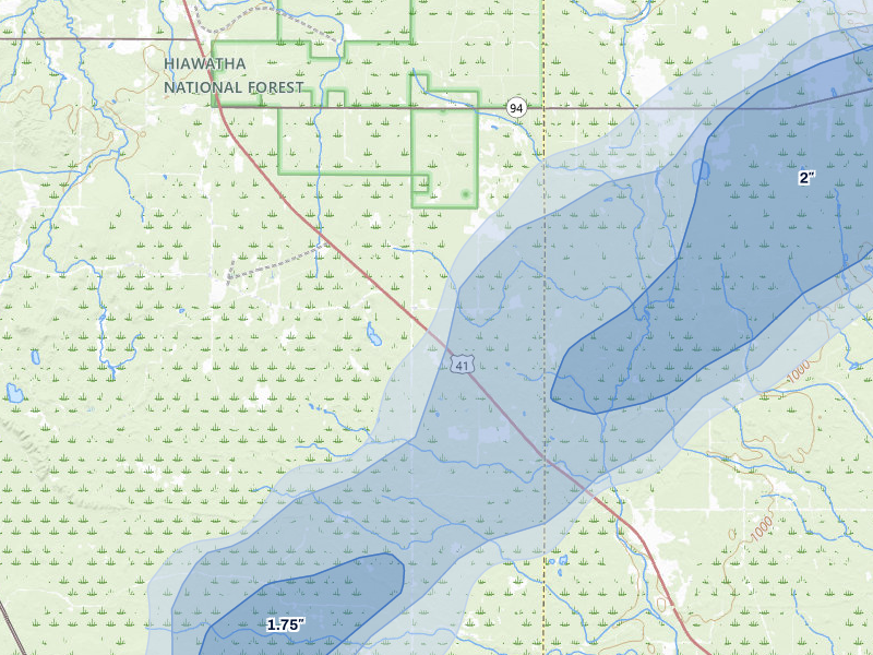 NEXRAD radar-signature map of the hail storm over Skandia, MI on Jun 30, 2026