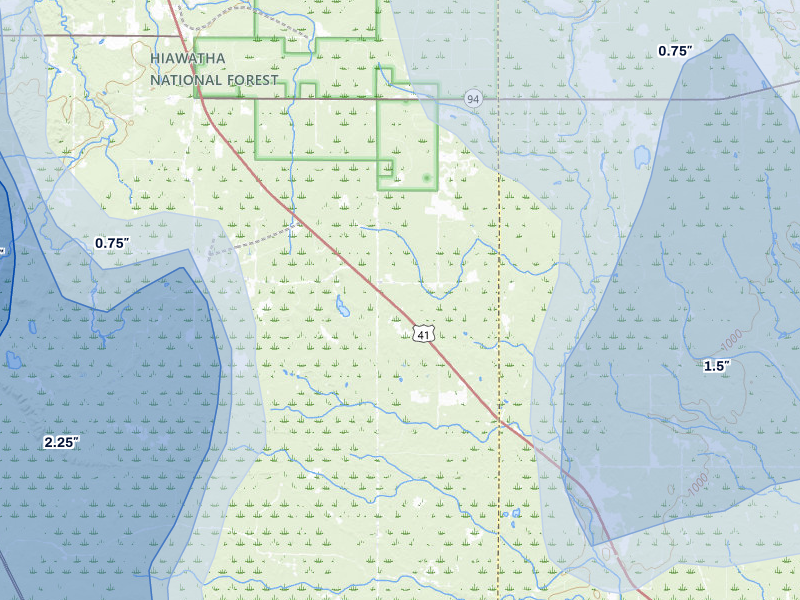 NEXRAD radar-signature map of the hail storm over Skandia, MI on Jul 12, 2026