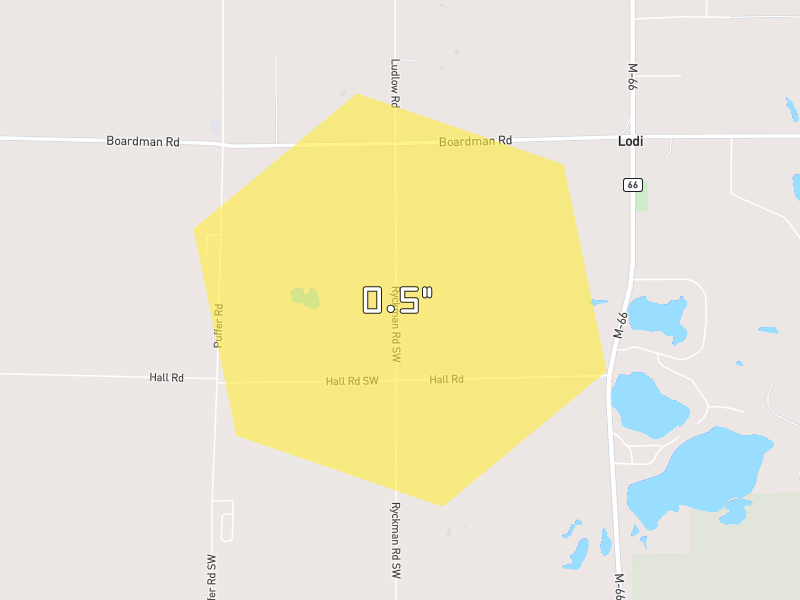 Hail map of South Boardman, MI on Jul 1, 2026, hail up to 0.5"