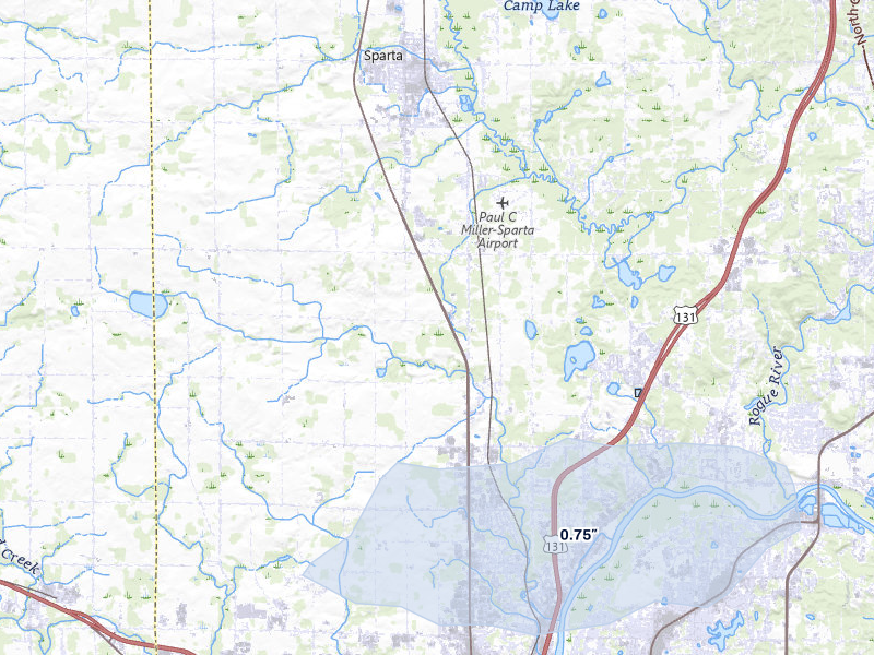 NEXRAD radar-signature map of the hail storm over Sparta, MI on May 18, 2026