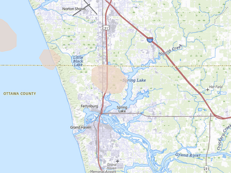 Radar-estimated hail-size map of the storm over Spring Lake, MI on Sep 3, 2026